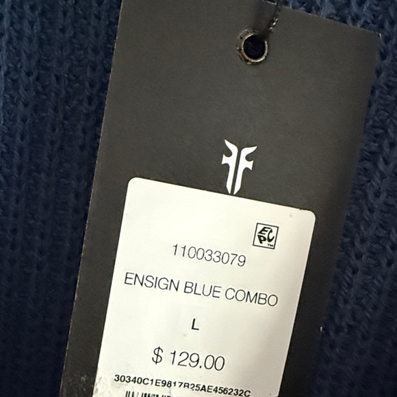 Frye Blue Cardigan with White Geometric Design, Fringe Sleeves NWT! - Picture 3 of 6